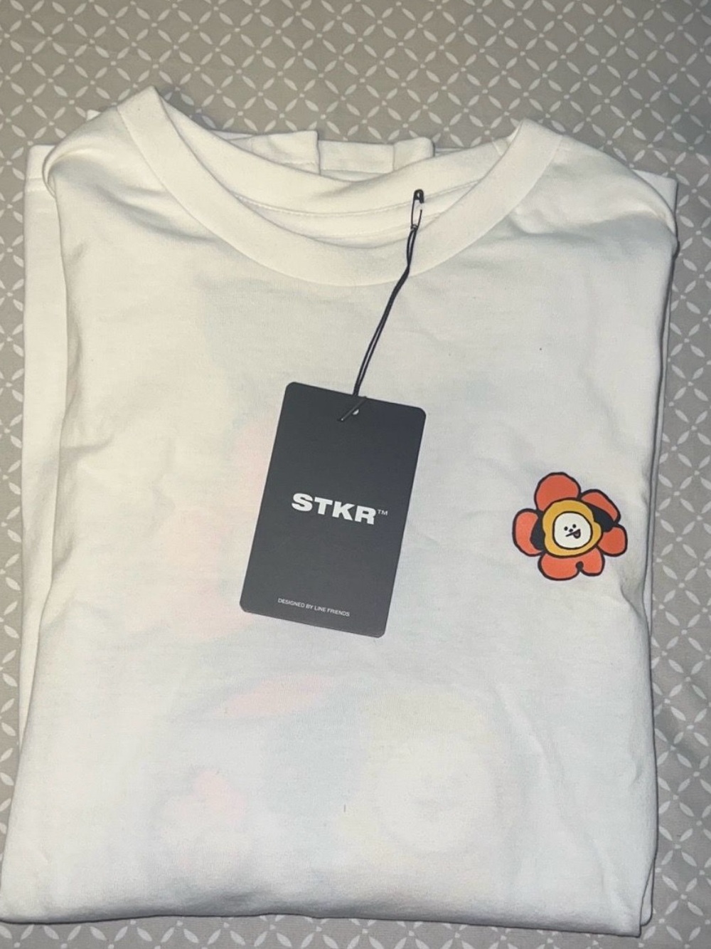 BT21 STKR Chimmy White Tee with Orange Flower Graphic